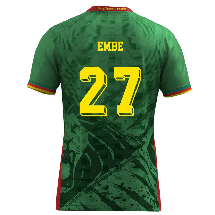 Danxen Dámské Kamerun Eric Embe #27 Zelená Žlutá Červená Domů Hráčské Dresy 26-28 Dres