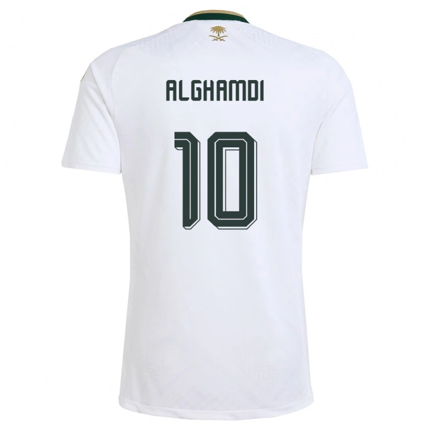 Danxen Dámské Saúdská Arábie Ahmad Alghamdi #10 Bílá Zelená Zlatá Daleko Hráčské Dresy 26-28 Dres