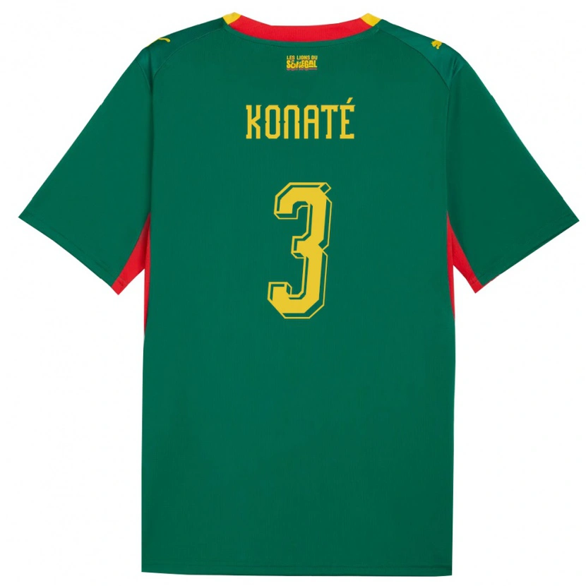 Danxen Dámské Senegal Ousmane Konaté #3 Zelená Žlutá Červená Daleko Hráčské Dresy 26-28 Dres