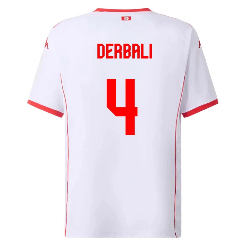Danxen Dámské Tunisko Alaeddine Derbali #4 Bílá Červená Daleko Hráčské Dresy 26-28 Dres