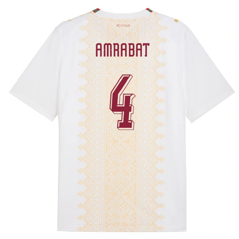 Danxen Dámské Maroko Sofyan Amrabat #4 Bílá Zlatá Červená Daleko Hráčské Dresy 26-28 Dres