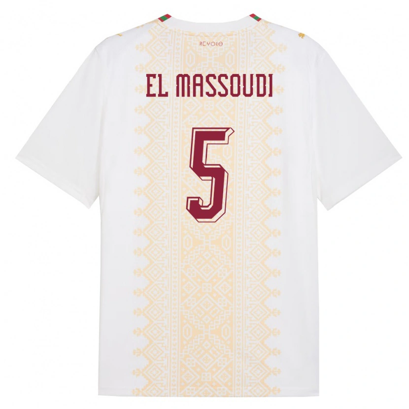 Danxen Dámské Maroko Nassim El Massoudi #5 Bílá Zlatá Červená Daleko Hráčské Dresy 26-28 Dres