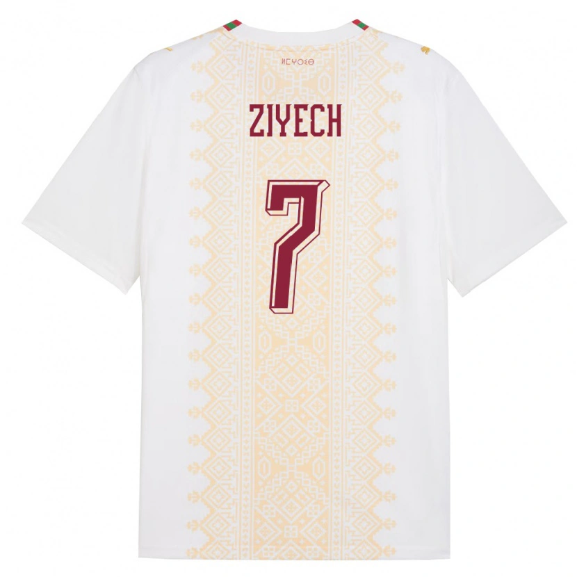 Danxen Dámské Maroko Hakim Ziyech #7 Bílá Zlatá Červená Daleko Hráčské Dresy 26-28 Dres
