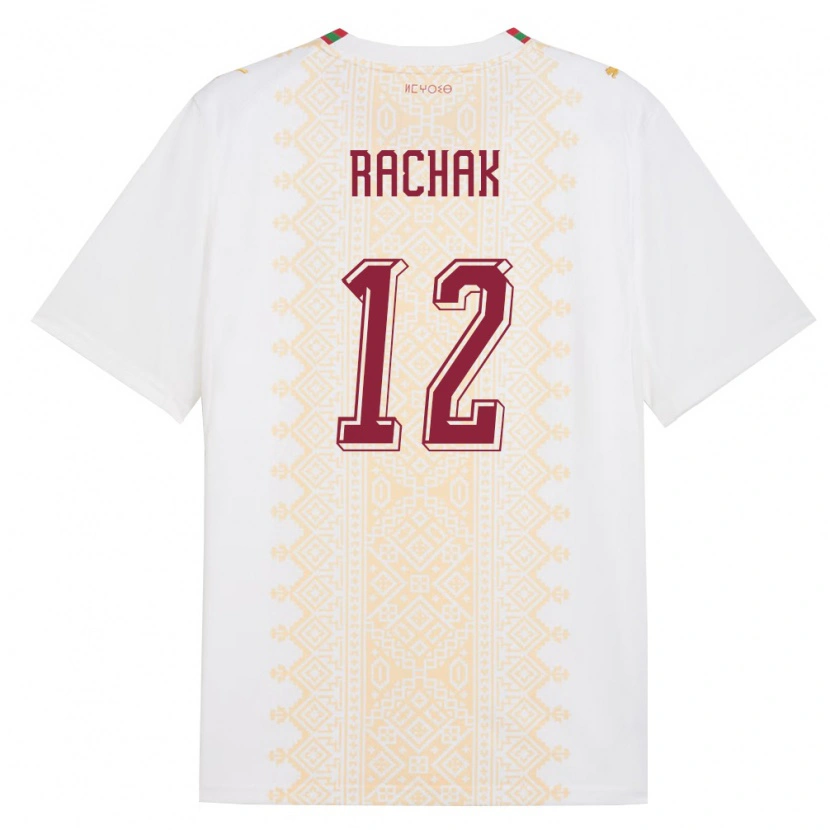Danxen Dámské Maroko Anass Rachak #12 Bílá Zlatá Červená Daleko Hráčské Dresy 26-28 Dres