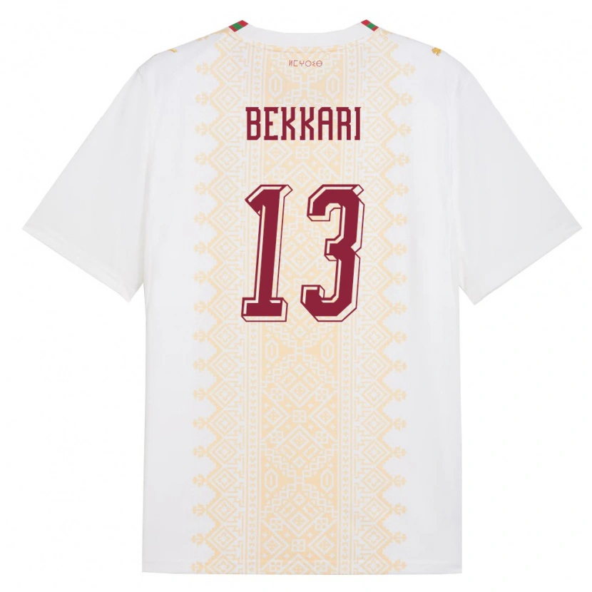 Danxen Dámské Maroko Amine Bekkari #13 Bílá Zlatá Červená Daleko Hráčské Dresy 26-28 Dres
