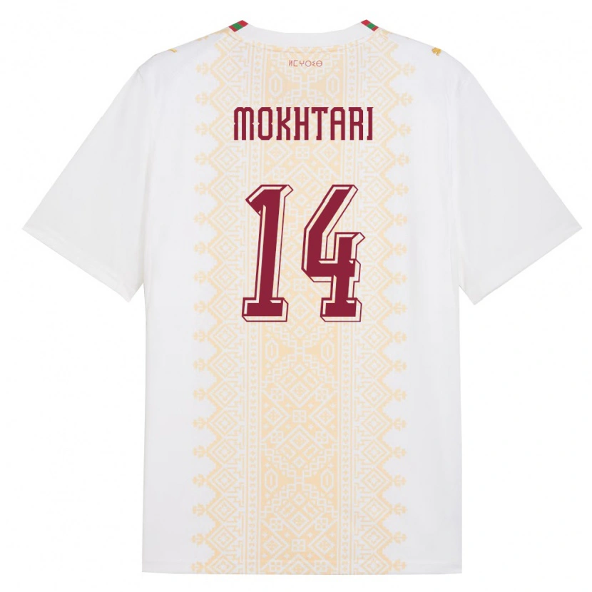 Danxen Dámské Maroko Brahim Mokhtari #14 Bílá Zlatá Červená Daleko Hráčské Dresy 26-28 Dres