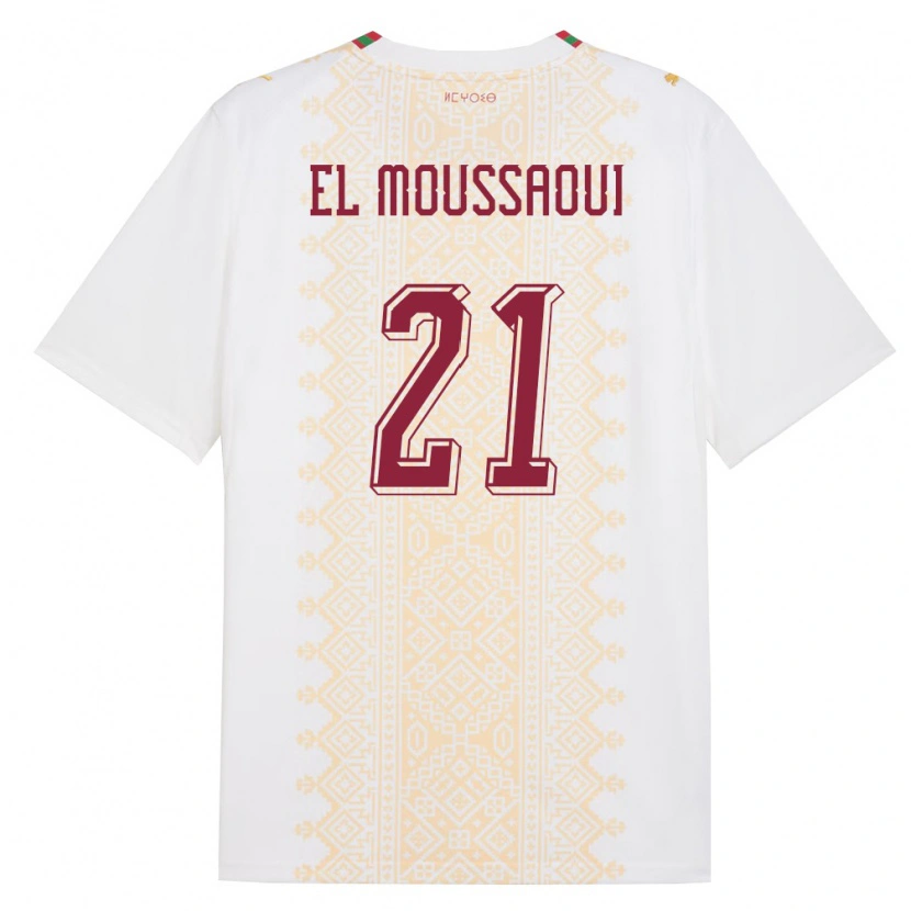 Danxen Dámské Maroko Tajeddine El Moussaoui #21 Bílá Zlatá Červená Daleko Hráčské Dresy 26-28 Dres