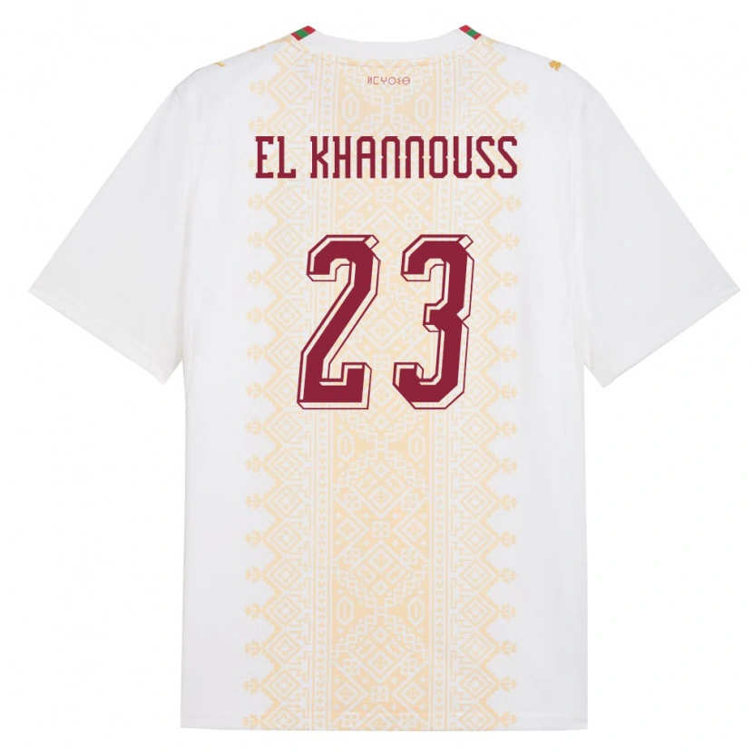 Danxen Dámské Maroko Bilal El Khannouss #23 Bílá Zlatá Červená Daleko Hráčské Dresy 26-28 Dres
