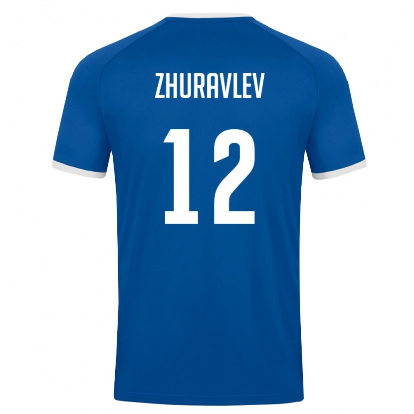 Danxen Dětské Uzbekistán Denis Zhuravlev #12 Královská Modrá Bílá Domů Hráčské Dresy 26-28 Dres