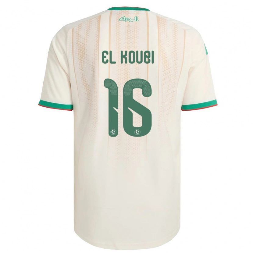 Danxen Dětské Alžírsko Mohammed El Koubi #16 Smetanová Zelená Červená Domů Hráčské Dresy 26-28 Dres