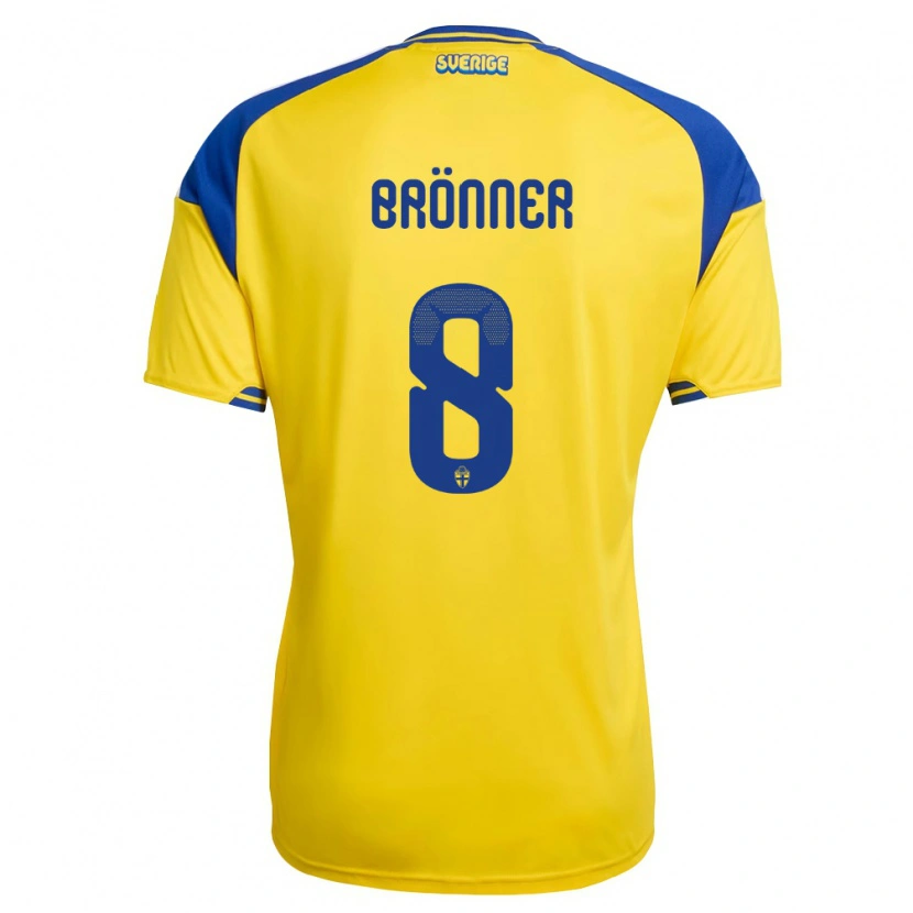 Danxen Dětské Švédsko Axel Brönner #8 Žlutá Modrá Bílá Domů Hráčské Dresy 26-28 Dres