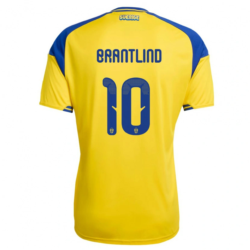 Danxen Dětské Švédsko Benjamin Brantlind #10 Žlutá Modrá Bílá Domů Hráčské Dresy 26-28 Dres