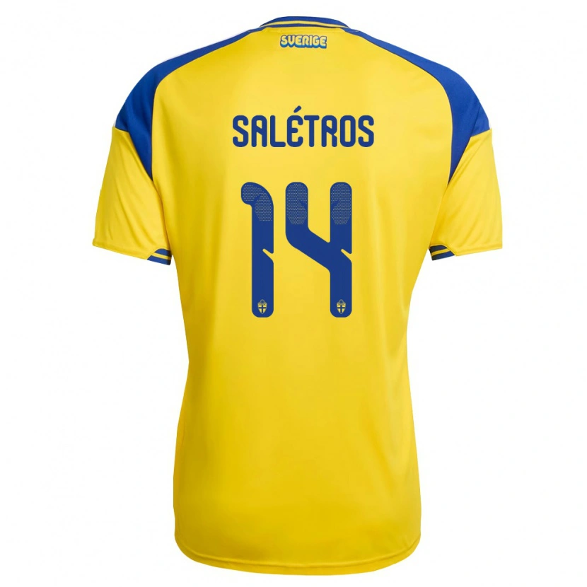 Danxen Dětské Švédsko Anton Salétros #14 Žlutá Modrá Bílá Domů Hráčské Dresy 26-28 Dres