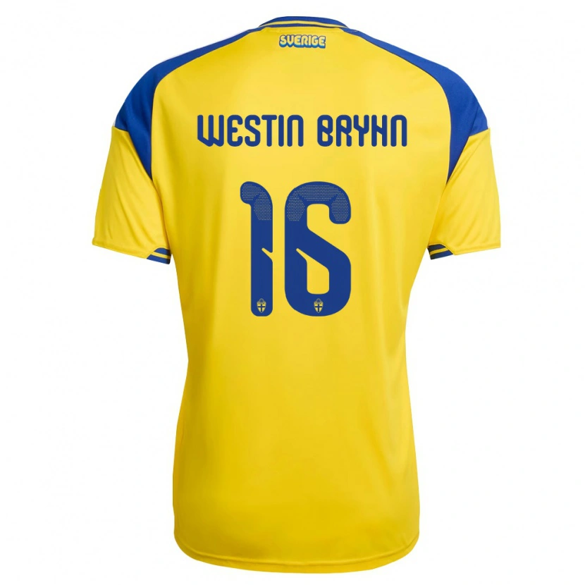 Danxen Dětské Švédsko Leon Westin Bryhn #16 Žlutá Modrá Bílá Domů Hráčské Dresy 26-28 Dres