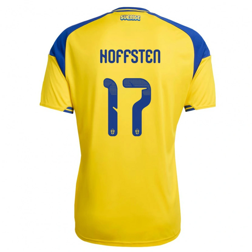 Danxen Dětské Švédsko Hugo Hoffsten #17 Žlutá Modrá Bílá Domů Hráčské Dresy 26-28 Dres