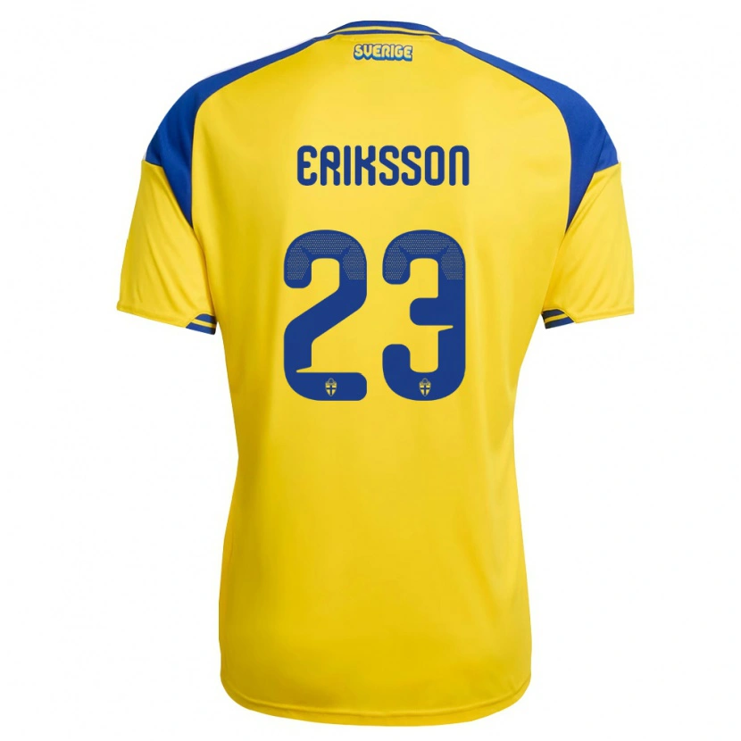 Danxen Dětské Švédsko Simon Eriksson #23 Žlutá Modrá Bílá Domů Hráčské Dresy 26-28 Dres
