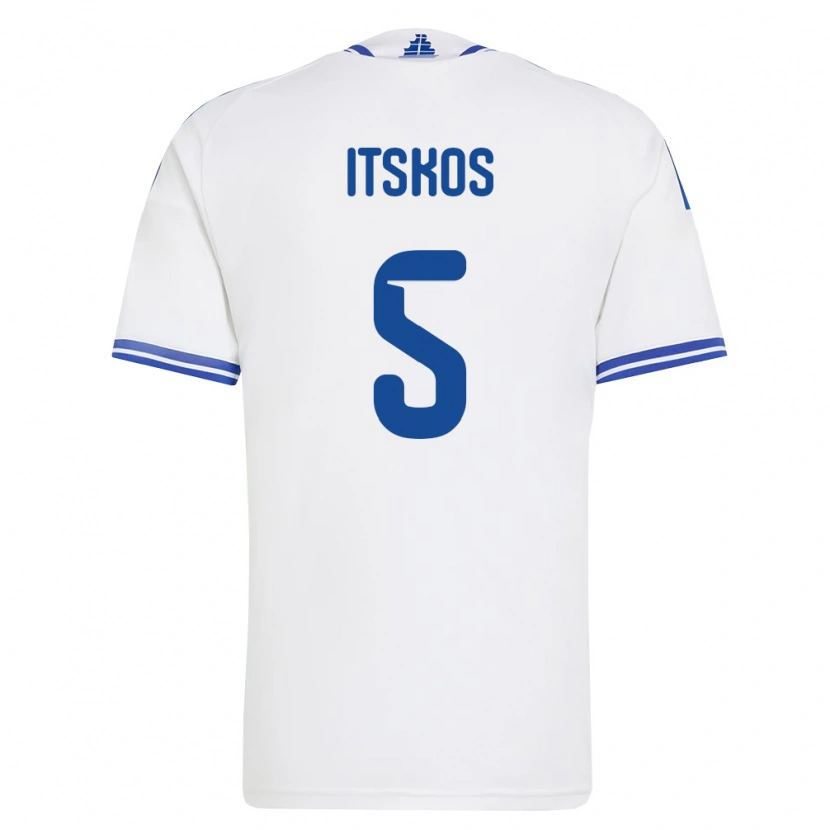 Danxen Dětské Řecko Georgios Itskos #5 Bílá Modrá Domů Hráčské Dresy 26-28 Dres