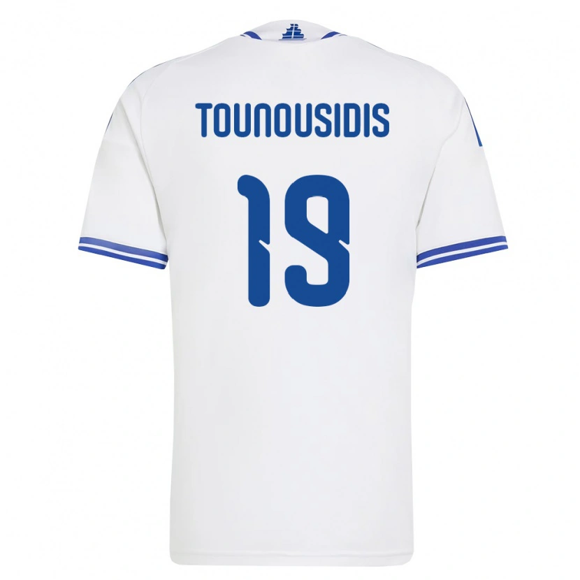 Danxen Dětské Řecko Kyriakos Tounousidis #19 Bílá Modrá Domů Hráčské Dresy 26-28 Dres