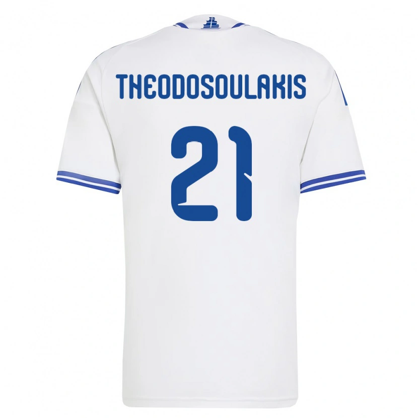 Danxen Dětské Řecko Giannis Theodosoulakis #21 Bílá Modrá Domů Hráčské Dresy 26-28 Dres