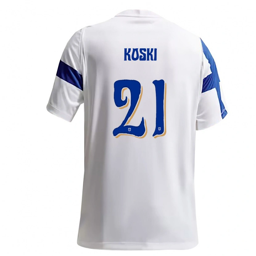 Danxen Dětské Finsko Ville Koski #21 Bílá Modrá Domů Hráčské Dresy 26-28 Dres