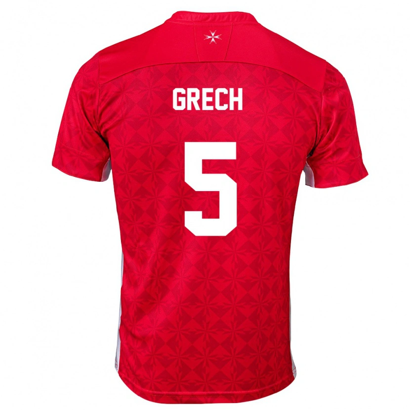 Danxen Dětské Malta Densel Grech #5 Červená Bílá Domů Hráčské Dresy 26-28 Dres
