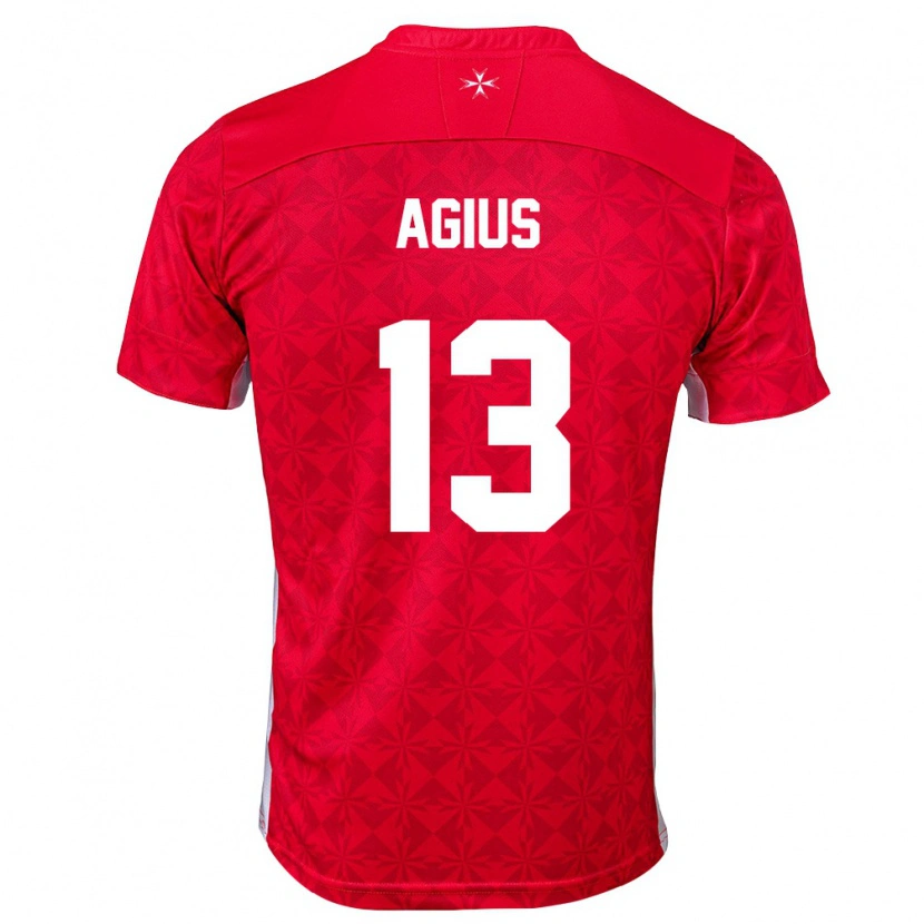 Danxen Dětské Malta Aiden Agius #13 Červená Bílá Domů Hráčské Dresy 26-28 Dres