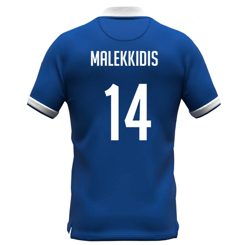 Danxen Dětské Kypr Giorgos Malekkidis #14 Královská Modrá Bílá Domů Hráčské Dresy 26-28 Dres