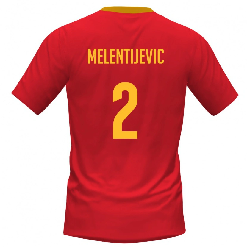 Danxen Dětské Černá Hora Stefan Melentijevic #2 Červená Žlutá Domů Hráčské Dresy 26-28 Dres