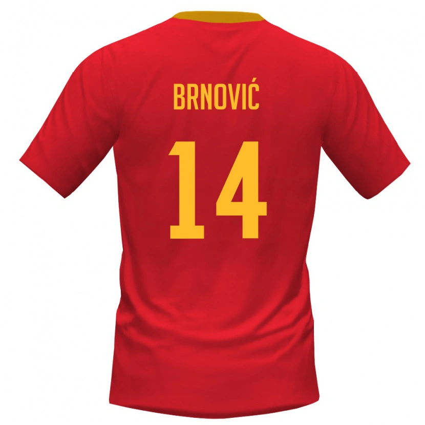 Danxen Dětské Černá Hora Milos Brnovic #14 Červená Žlutá Domů Hráčské Dresy 26-28 Dres