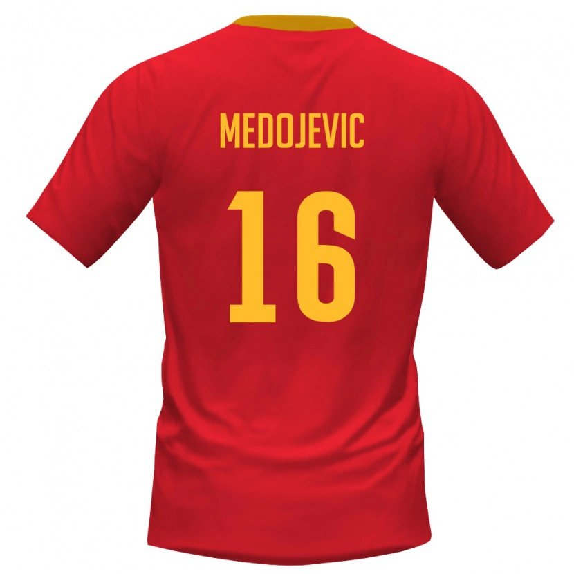 Danxen Dětské Černá Hora Nikola Medojevic #16 Červená Žlutá Domů Hráčské Dresy 26-28 Dres
