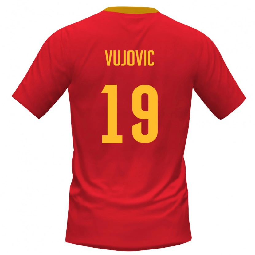 Danxen Dětské Černá Hora Petar Vujovic #19 Červená Žlutá Domů Hráčské Dresy 26-28 Dres