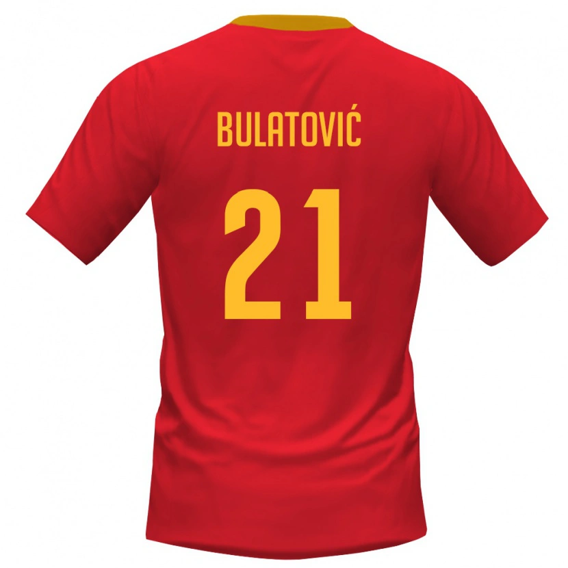 Danxen Dětské Černá Hora Andrija Bulatovic #21 Červená Žlutá Domů Hráčské Dresy 26-28 Dres