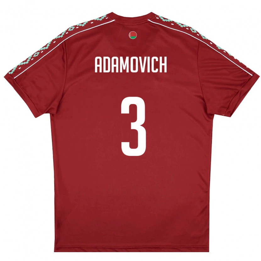 Danxen Dětské Bělorusko Ivan Adamovich #3 Tmavě Červená Bílá Domů Hráčské Dresy 26-28 Dres