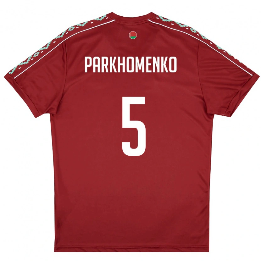Danxen Dětské Bělorusko Egor Parkhomenko #5 Tmavě Červená Bílá Domů Hráčské Dresy 26-28 Dres