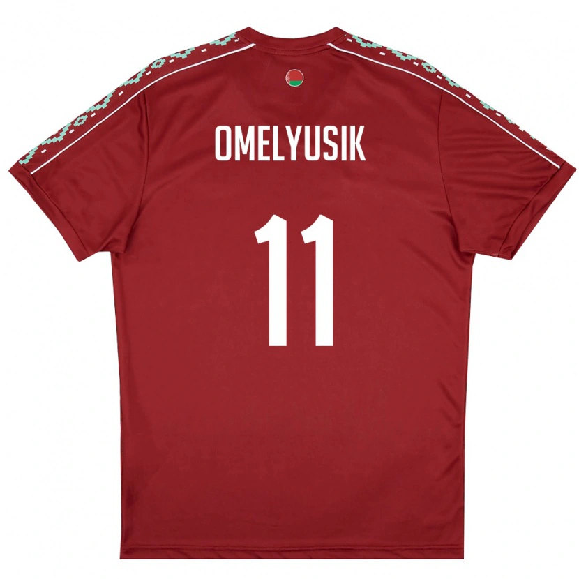 Danxen Dětské Bělorusko Ivan Omelyusik #11 Tmavě Červená Bílá Domů Hráčské Dresy 26-28 Dres