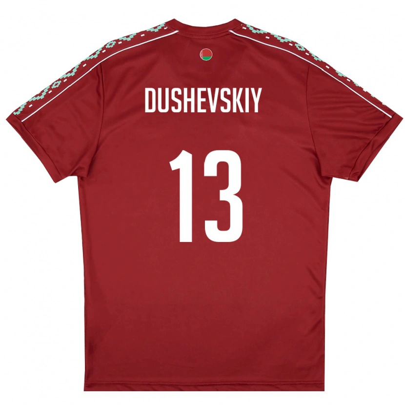 Danxen Dětské Bělorusko Daniil Dushevskiy #13 Tmavě Červená Bílá Domů Hráčské Dresy 26-28 Dres
