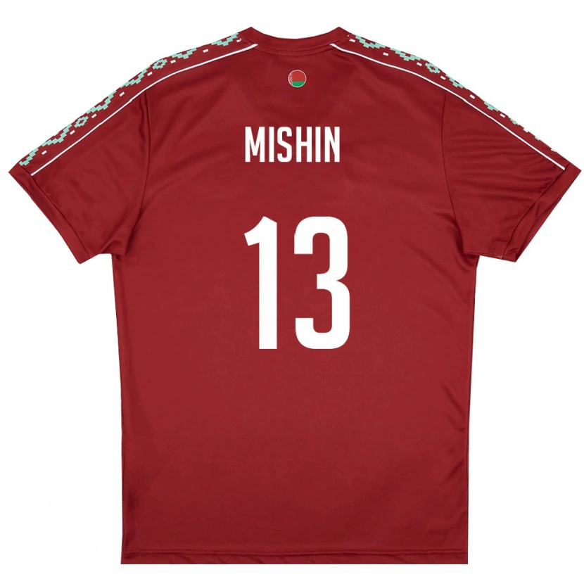 Danxen Dětské Bělorusko Gleb Mishin #13 Tmavě Červená Bílá Domů Hráčské Dresy 26-28 Dres