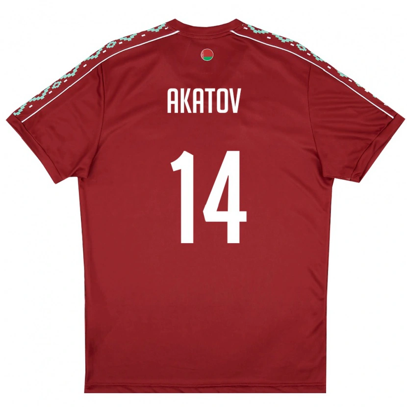 Danxen Dětské Bělorusko Artem Akatov #14 Tmavě Červená Bílá Domů Hráčské Dresy 26-28 Dres