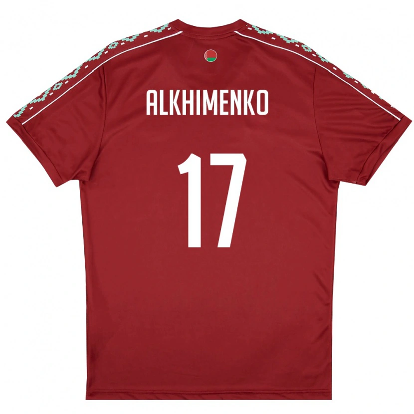 Danxen Dětské Bělorusko Nikolay Alkhimenko #17 Tmavě Červená Bílá Domů Hráčské Dresy 26-28 Dres