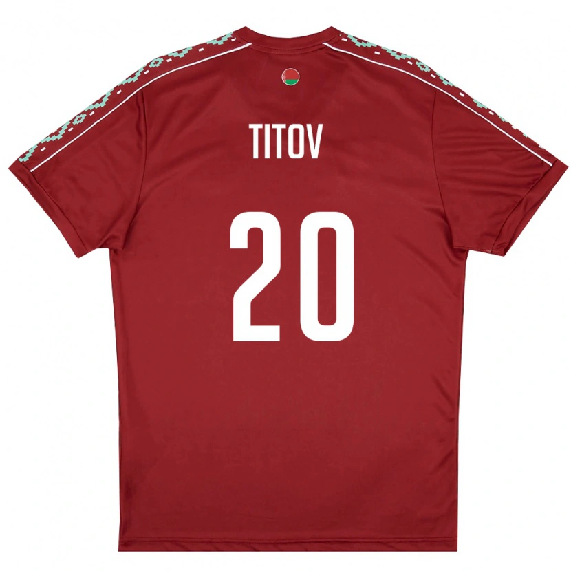 Danxen Dětské Bělorusko Marat Titov #20 Tmavě Červená Bílá Domů Hráčské Dresy 26-28 Dres