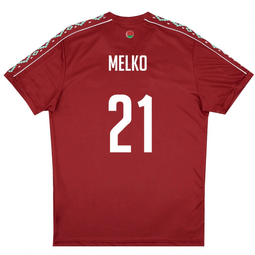 Danxen Dětské Bělorusko Vladislav Melko #21 Tmavě Červená Bílá Domů Hráčské Dresy 26-28 Dres