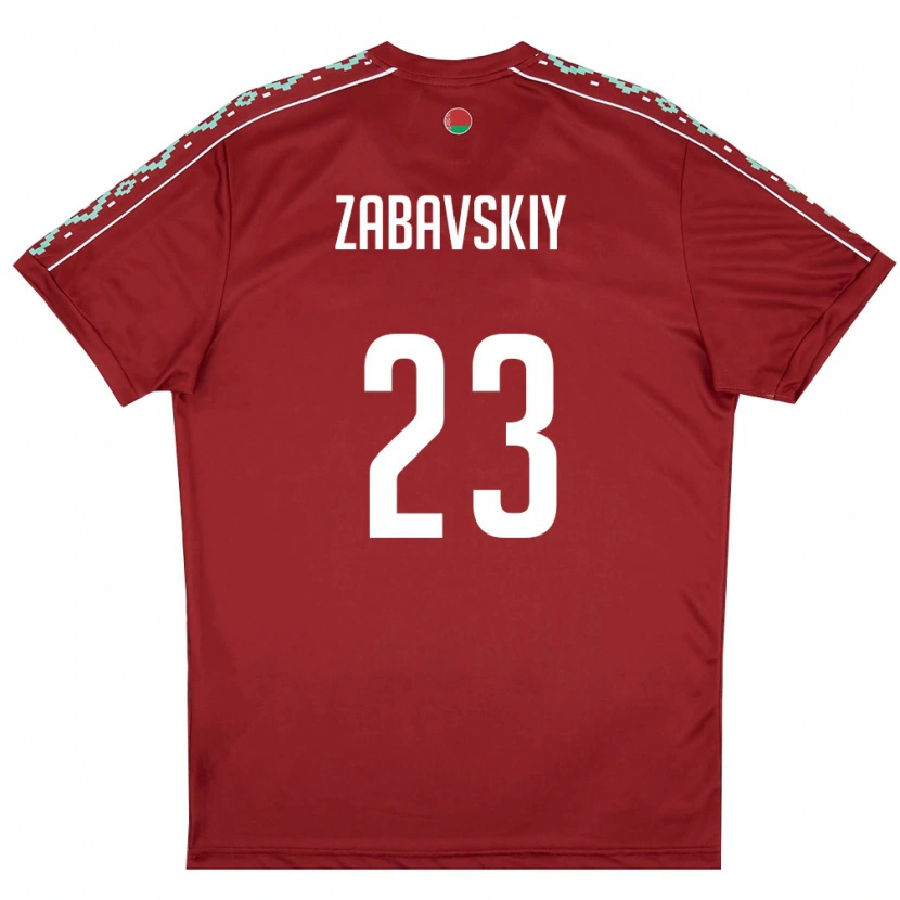 Danxen Dětské Bělorusko Matvey Zabavskiy #23 Tmavě Červená Bílá Domů Hráčské Dresy 26-28 Dres