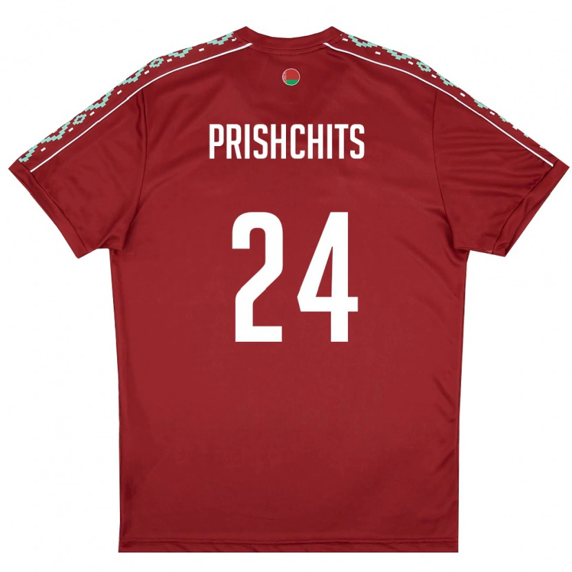 Danxen Dětské Bělorusko Daniil Prishchits #24 Tmavě Červená Bílá Domů Hráčské Dresy 26-28 Dres