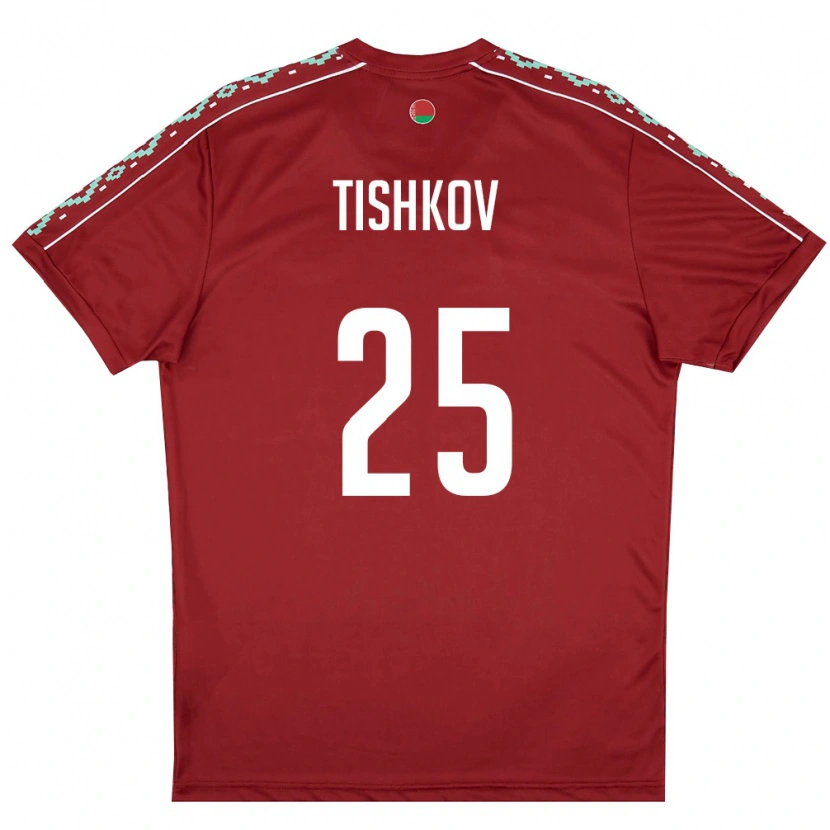 Danxen Dětské Bělorusko Nikita Tishkov #25 Tmavě Červená Bílá Domů Hráčské Dresy 26-28 Dres