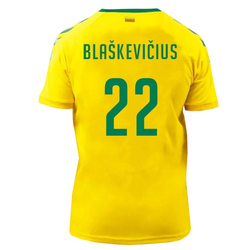 Danxen Dětské Litva Nedas Blaškevičius #22 Žlutá Zelená Domů Hráčské Dresy 26-28 Dres