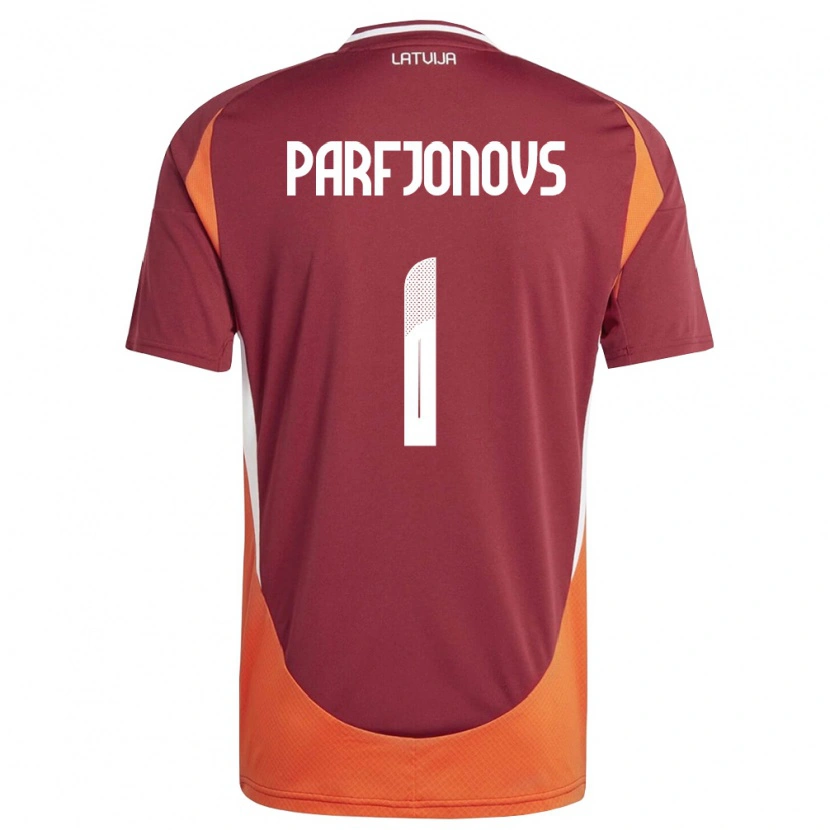 Danxen Dětské Lotyšsko Nikita Parfjonovs #1 Tmavě Červená Bílá Oranžová Domů Hráčské Dresy 26-28 Dres