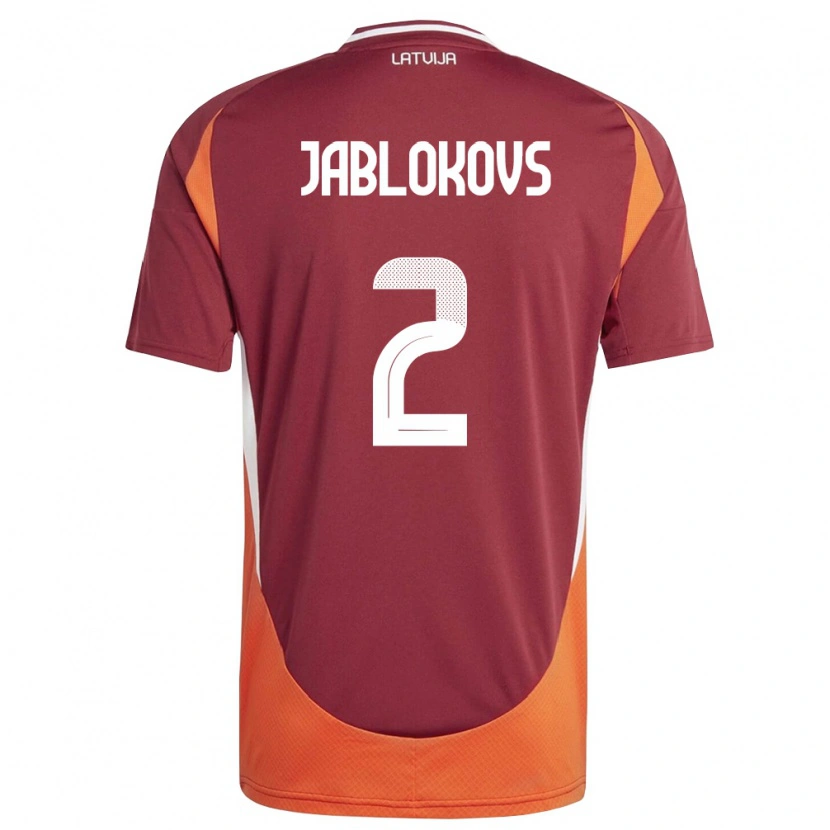 Danxen Dětské Lotyšsko Roberts Jablokovs #2 Tmavě Červená Bílá Oranžová Domů Hráčské Dresy 26-28 Dres