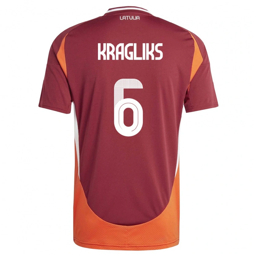 Danxen Dětské Lotyšsko Ralfs Kragliks #6 Tmavě Červená Bílá Oranžová Domů Hráčské Dresy 26-28 Dres