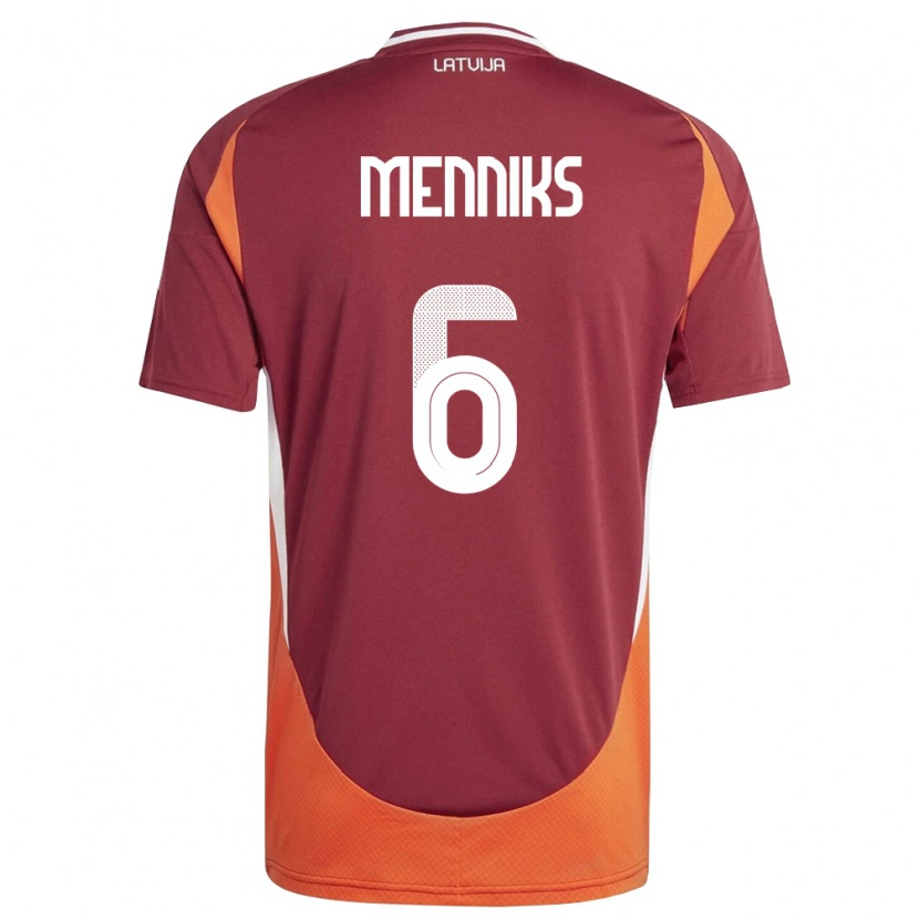 Danxen Dětské Lotyšsko Mikelis Menniks #6 Tmavě Červená Bílá Oranžová Domů Hráčské Dresy 26-28 Dres