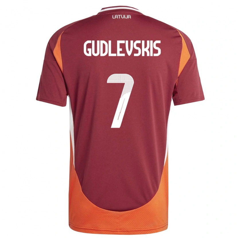 Danxen Dětské Lotyšsko Reinards Gudlevskis #7 Tmavě Červená Bílá Oranžová Domů Hráčské Dresy 26-28 Dres